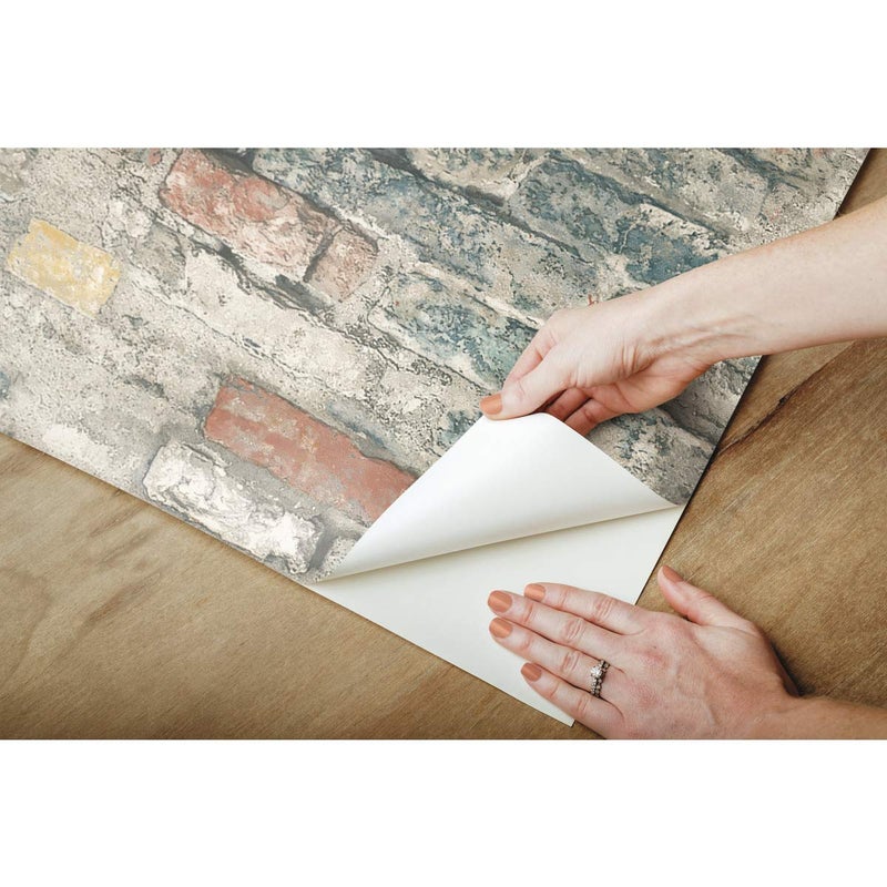 RoomMates RMK11080WP Teal Brick Alley Peel and Stick Wallpaper 20.5" x 16.5 feet - Image 4